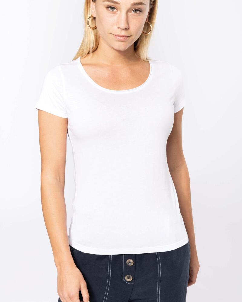 T-shirt Bio col à bords francs et manches courtes pour femme Vignette