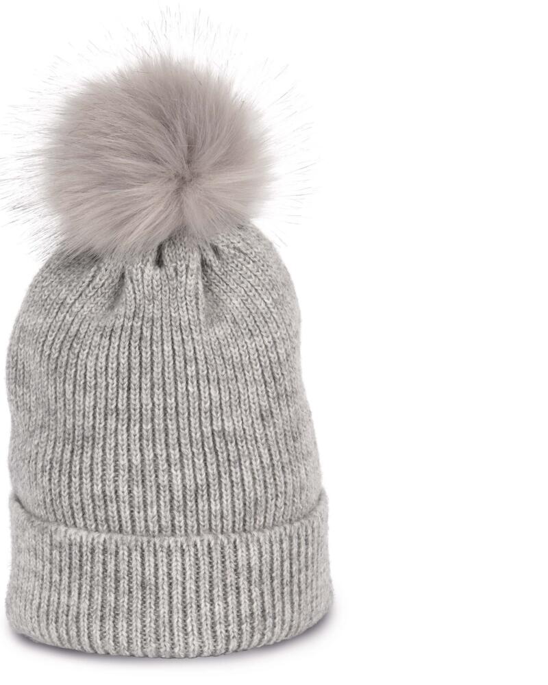 Bonnet à pompon tricoté en fil recyclé Vignette