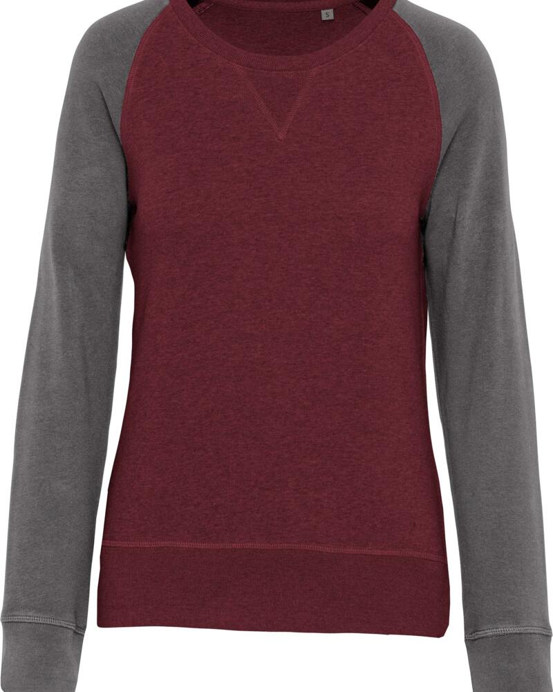 Sweat-shirt Bio bicolore à col rond et manches raglan pour femme Vignette